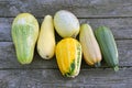 Zucchini ordinary. Fresh vegetables. On an old wooden table. View from above Royalty Free Stock Photo