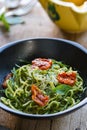 Zucchini Pasta in Pesto sauce Royalty Free Stock Photo