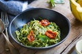 Zucchini Pasta in Pesto sauce Royalty Free Stock Photo