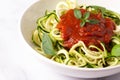 Zucchini Pasta with Tomato Sauce and Basil Royalty Free Stock Photo