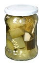 Zucchini pickled in glass jar