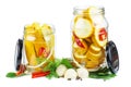 Zucchini prepared for canning in glass jars