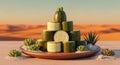 Zucchini Pyramid Displayed with Succulents, Rustic Bowl, and Decorative Sand Royalty Free Stock Photo