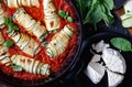 Zucchini rolls with cream cheese and baby spinach Royalty Free Stock Photo