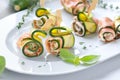 Zucchini rolls with ham and cheese Royalty Free Stock Photo