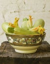 Zucchini in rustical bowl Royalty Free Stock Photo