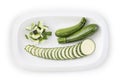zucchini sliced and chopped on dish food top view isolated on white background Royalty Free Stock Photo
