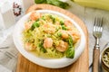 zucchini spaghetti with shrimp and pesto Royalty Free Stock Photo