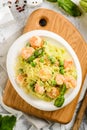 zucchini spaghetti with shrimp and pesto Royalty Free Stock Photo