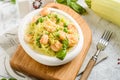 zucchini spaghetti with shrimp and pesto Royalty Free Stock Photo