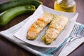 Zucchini stuffed with cheese. Royalty Free Stock Photo