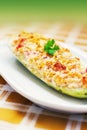 Zucchini stuffed with cheese, onions, garlic and tomatoes Royalty Free Stock Photo