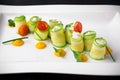 Zucchini stuffed with curd cheese and seafood. Italian restaurant. Menu. Royalty Free Stock Photo