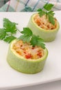 Zucchini stuffed with vegetables with rice and cheese Royalty Free Stock Photo