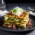 Zucchini waffles with poached egg Royalty Free Stock Photo