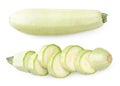 Zucchini whole and sliced on a white background, isolated. The view from top Royalty Free Stock Photo