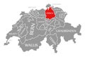 Zuerich red highlighted in map of Switzerland Royalty Free Stock Photo