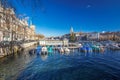 ZUERICH, SWITZERLAND - February 11, 2016 - View of historic Zuerich city center with famous Royalty Free Stock Photo