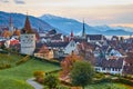 ZUG, SWITZERLAND - November, 2018: View of the old town of Zug from the observation deck