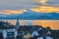 ZUG, SWITZERLAND - November, 2018: View of the old town of Zug from the observation deck Royalty Free Stock Photo