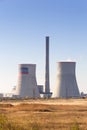 Zugres, Donetsk region, Ukraine - October 10, 2019 year. A working thermal power plant. Two large cooling towers with