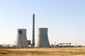 Zugres, Donetsk region, Ukraine - October 10, 2019 year. A working thermal power plant. Two large cooling towers with