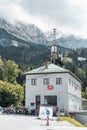 Zugspitze, Germany - Aug 5, 2020: Cable car station by Eibsee lake in summer Royalty Free Stock Photo