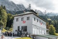 Zugspitze, Germany - Aug 5, 2020: Cable car station by Eibsee lake in summer Royalty Free Stock Photo