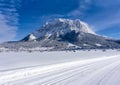 The Zugspitze Massif from the valley of Ehrwald in sunny winter day