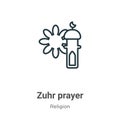 Zuhr prayer outline vector icon. Thin line black zuhr prayer icon, flat vector simple element illustration from editable religion Royalty Free Stock Photo