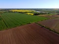 Agriculture lowland in spring, aerial view, Zulawy Wislane, Poland