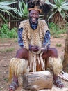 Unidentified man dressed in Zulu warrior clothing at Shakaland