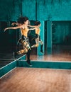 Zumba dance jumping female Royalty Free Stock Photo