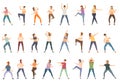 Zumba icons set cartoon vector. Female dancer