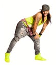 Zumba salsa dancer, smiling man. Urban street style. On white background Royalty Free Stock Photo