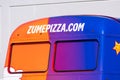 Zume Pizza advertisement on double-decker bus designed by APEX Specialty Vehicles. Zume, Inc is an automated pizza delivery start