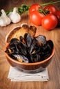 Zuppa di cozze - Impepata di Cozze - mussel soup Royalty Free Stock Photo