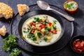 Zuppa Toscana,Tuscan Soup in black bowl, top view Royalty Free Stock Photo