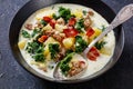 Zuppa Toscana,Tuscan Soup in black bowl, top view Royalty Free Stock Photo