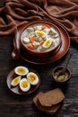 Zurek polish soup with white kielbasa on a bowl Royalty Free Stock Photo