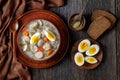 Zurek polish soup with white kielbasa on a bowl Royalty Free Stock Photo