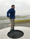 Zurich Airport Observation Deck a boy jumping on a artificial outdoor trampoline