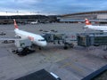 Zurich-Airport, Switzerland, Parking Planes at Twilight Royalty Free Stock Photo