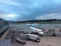 Zurich-Airport, Switzerland, Parking Planes at Twilight