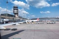 Zurich airport with tower and airplanes Royalty Free Stock Photo