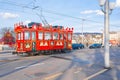 Zurich christmas retro tram on the street