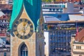 Zurich church clock tower view Royalty Free Stock Photo