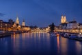 Zurich city center viewed from the river by night Royalty Free Stock Photo