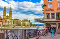 Zurich city Old Town and Limmat river Panorama Switzerland Royalty Free Stock Photo