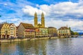 Zurich city Old Town and Limmat river Panorama Switzerland Royalty Free Stock Photo